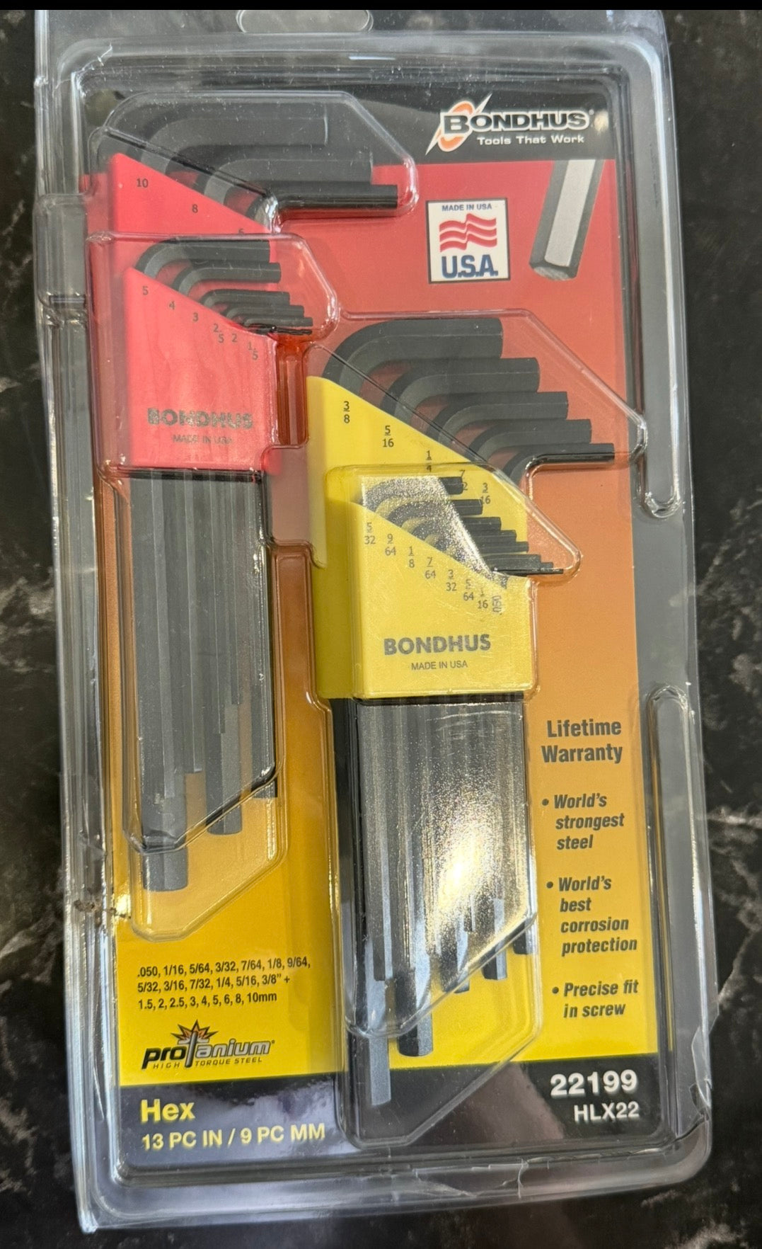 Bondhus Hex L-wrench DoublePK,Long Length,12137 .050-3/8" & 12199 1.5-10mm