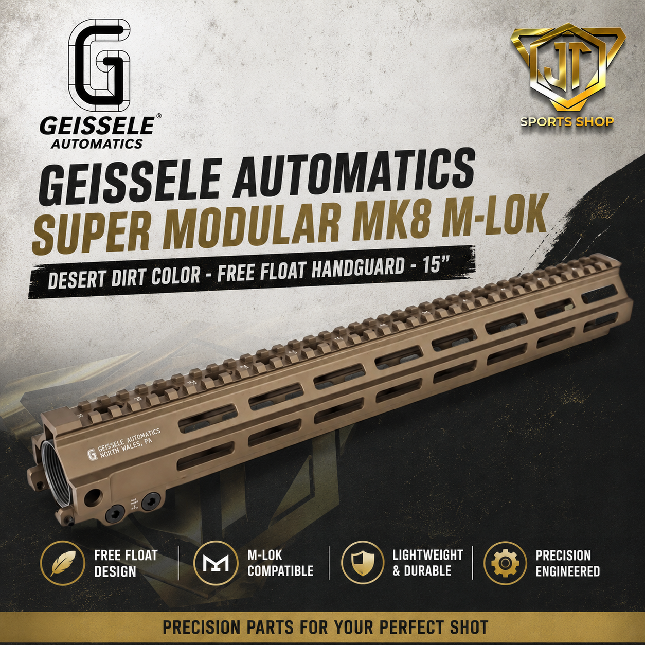 Geissele 15" M-LOK MK8 DDC Super Modular Rail 05-286S - Desert Dirt Color™