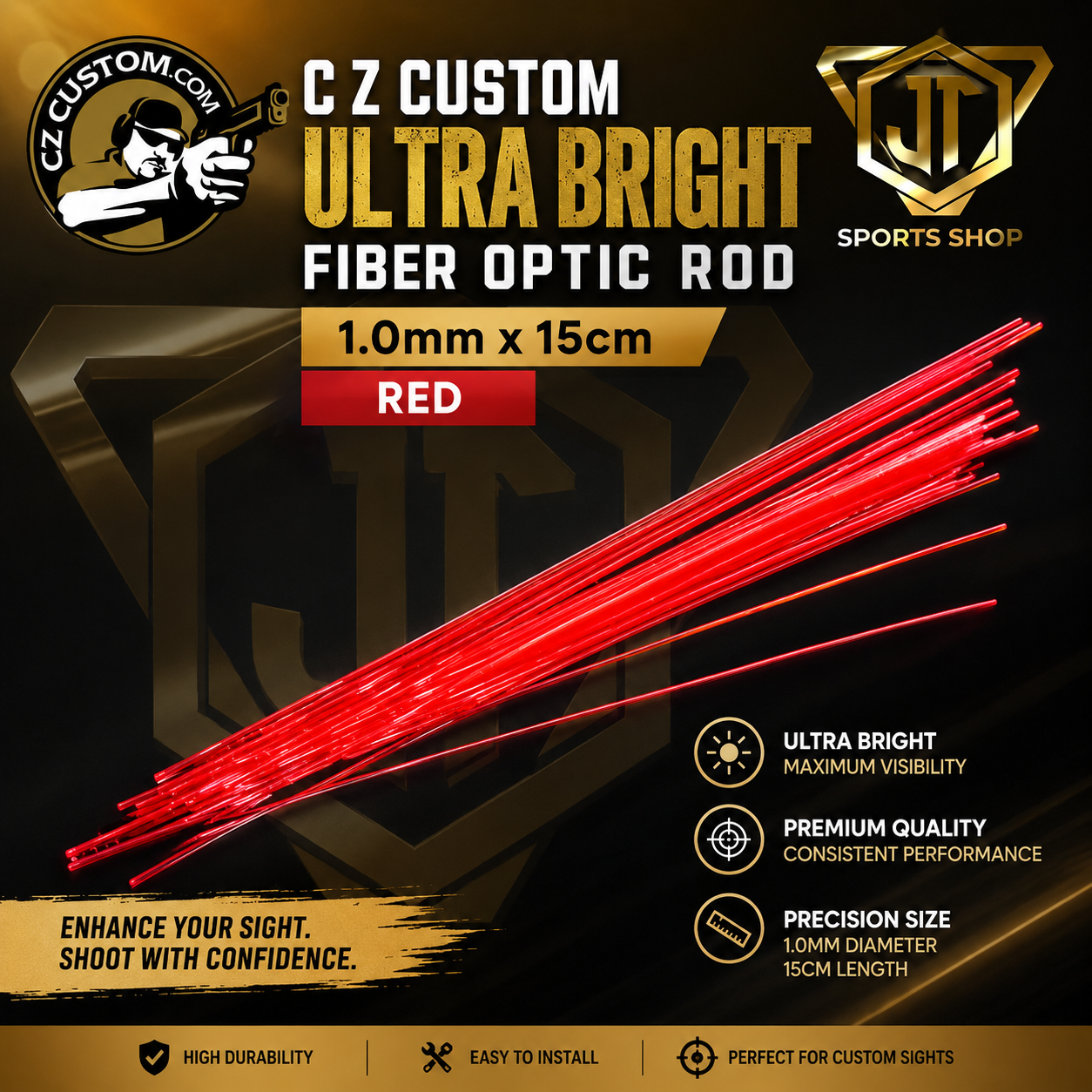 CZ Custom Ultra Bright Fiber Optic Rod 1.0mm x15cm Red