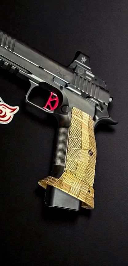 Lok Grips CZ TS2/Shadow 2 w magwell Palm Swell GridLOK Brass