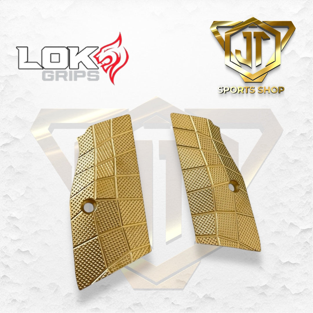 Lok Grips CZ TS2/Shadow 2 w magwell Palm Swell GridLOK Brass